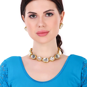 Trendy Women's Brass Gold Plated Imitation <b>Pearl</b> Zircon Bridal Necklace <b>Set</b> Matching Earrings Engagement Wedding Anniversary - Product Image 1