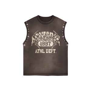 Ensemble T-shirt sans manches et short pour homme OEM, style streetwear délavé avec strass, coupe oversize, col rond, 100 % coton, idéal pour l'été - Product Image 2