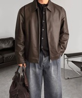 Veste en cuir noir véritable pour hommes, veste classique à fermeture éclair, manteau streetwear décontracté