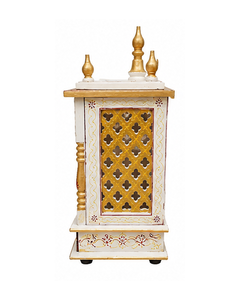 Temple hindou artisanal en bois blanc et doré, décoration intérieure par The D.N.A Group, élégante décoration de salon, armoire de prière avec porte. - Product Image 5