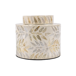 Caja de incrustaciones Capiz de MDF hecha a mano, cilindro Rectangular con decoración de patrón de hojas para decoración del hogar y exhibición de mesa - Product Image 3