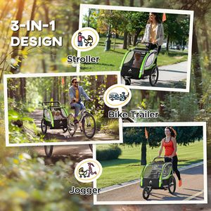 Passeggino 3-in-1 Emerald per Bambini: Bici, Rimorchio e Jogger con Imbracature di Sicurezza e Vano Portaoggetti - Product Image 4