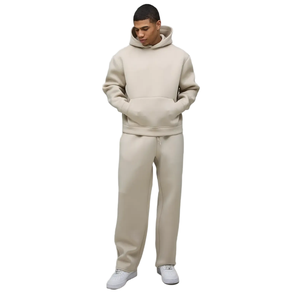 Ensemble de survêtement à capuche pour homme, couleur unie, 100% coton, coupe ample, sweat-shirt et pantalon de survêtement longs, tenue décontractée pour l'automne - Product Image 1