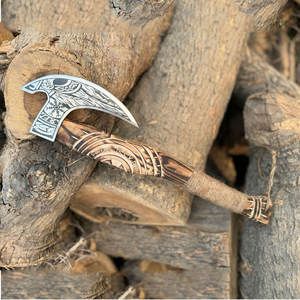 Handmade Industrial Grade Nordic Design Viking <b>Axe</b> Carbon Steel Blade Carved <b>Wooden</b> for Outdoor Camping Hunting Survival Use - Product Image 4