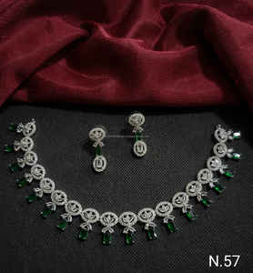 Classic American Diamond Tree Shape Stylish Silver Plated With Matching Earring Set & Simple <b>Necklace</b> Set Gifts for Women & <b>Girl</b> - Product Image 2