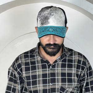 Gorra de Cuero Vacuno Genuino Hecha a Mano con Borde Floral, Diseño de Béisbol, Cierre a Presión, para Hombre y Mujer, Verano, Precio de Fábrica - Product Image 4