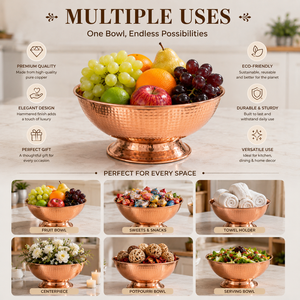 Bol à fruits en cuivre fait main, martelé, sur piédestal, pour service, centre de table décoratif, décoration intérieure, cadeau, vente en gros, OEM, en vrac, B2B - Product Image 4