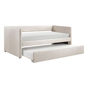 Mobili per la casa moderna 1pc divano letto imbottito in tessuto Beige con telaio in legno a rotelle letto - Product Image 5