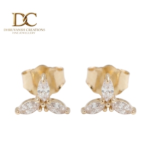Boucles d'oreilles en or massif 14 carats avec diamant de laboratoire taille marquise brillant, bijoux de luxe pour femmes, design personnalisé - Product Image 1