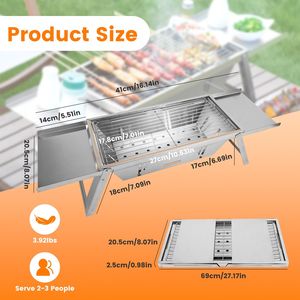 Griglia portatile in acciaio inox pieghevole a carbone Barbecue da tavolo facile configurazione Barbecue per campeggio feste all'aperto cortile - Product Image 4