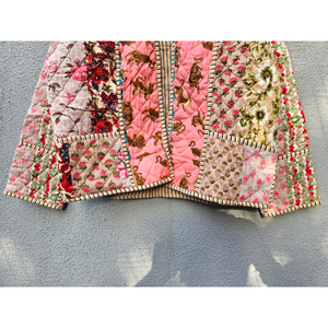 Indian Cotton New style Woven Long Sleeve <b>Patchwork</b> Quilted <b>Jacket</b> Handmade Lightweight & Warm for Autumn/Winter gift for her - Product Image 5