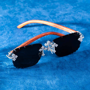 Gafas de Sol Cuadradas Sin Montura Ligeras con Cristales Helados y Patillas de Madera, Lentes de Moda Unisex para Actividades al Aire Libre y Fiestas - Product Image 1