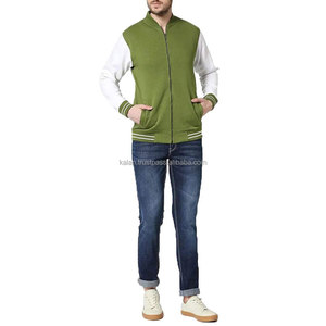 <b>Men's</b> Green <b>White</b> Sleeve Varsity <b>Jacket</b> Zipper Stand Collar Casual Fleece Polyester Cotton Autumn Wear - Product Image 6