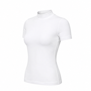 Customize Optical <b>White</b> Womens Fitted Stretch Fit Mock Neck Short Sleeve <b>T</b> <b>Shirt</b> Breathable Cotton Modal Jersey WMNTS-0002 - Product Image 3