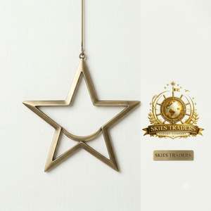 Pendentif étoile en laiton à cadre creux, ornement suspendu minimaliste en métal doré, étiquette personnalisée pour sapin de Noël, artisanat en gros - Product Image 1