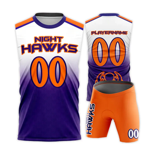 Maillot de football 7v7 en polyester doux violet et orange, col en V, sans manches, séchage rapide, respirant, uniformes sportifs sublimés - Product Image 1