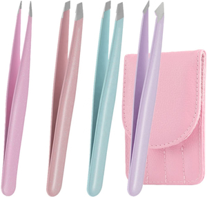 5Pcs Stainless Steel Slant Pointed Precision Remover Kit Eyebrows Tweezers Set for Facial Hair Blackhead Splinter With Pu <b>Case</b> - Product Image 3
