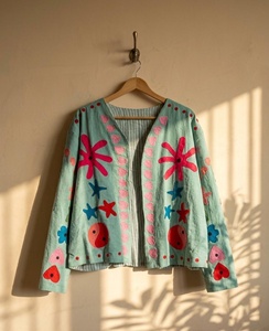 Classic Suzani Floral Embroidery <b>Jacket</b> Cropped <b>Hippie</b> Coat Women Winter Warm Artisanal Outerwear Wholesale Export Quality - Product Image 1