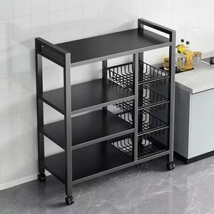 Scaffale Mobile da Cucina a 4 Livelli con 3 Cestelli in Acciaio al Carbonio e Ruote Scorrevoli Universali - Product Image 1