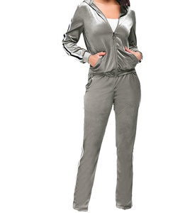 Survêtement en velours pour femme, ensemble deux pièces, uniforme de jogging, en velours, personnalisé, unisexe, grande taille, 2021 - Product Image 3