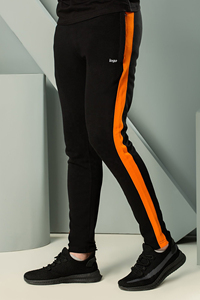 Conjunto Deportivo para Hombre, Negro y Naranja, Manga Corta, Cuello Redondo, Color Sólido, Corte Deportivo, Secado Rápido, Pantalones Largos con Bolsillos Laterales, Primavera - Product Image 5