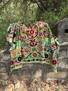 Hand Embroidered Suzani <b>Quilt</b> – Colorful Bohemian Cotton <b>Bedspread</b> - Product Image 1