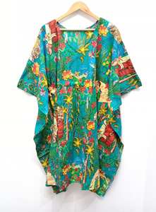 Vestido Kaftán Floral de Algodón 100% Premium para Mujer, Elegante, Vintage, Corte en A, Largo hasta la Rodilla, Suave, Transpirable, Corte Holgado, para Uso Diario en Verano - Product Image 2