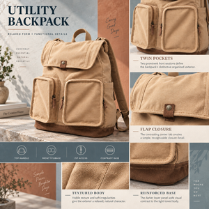 Sac à dos vintage en toile avec cordon de serrage et deux poches avant pour hommes |   Sac à dos décontracté pour les voyages, l'usage quotidien et les sorties en plein air - Product Image 5