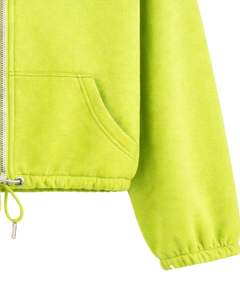 Sweat-shirt court zippé en molleton vert sarcelle pour femme, col polo, poches avant, ourlet à cordon réglable, décontracté, chaud, streetwear - Product Image 6