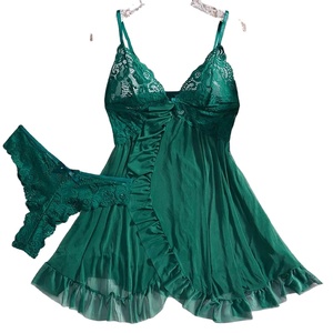 Chemise de nuit en satin pour femme, col roulé, bretelles spaghetti, dentelle, sexy, longueur genou, couleur unie, 100% polyester, tissu doux - Product Image 4