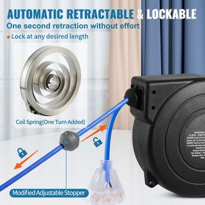 Avvolgicavo retrattile per impieghi gravosi da 45 piedi, 12AWG/3C SJTOW, con presa tripla illuminata, 15 Amp, da NEMA femmina a AC maschio - Product Image 5