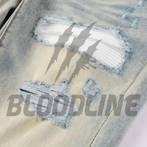 Jeans de Mezclilla para Hombre BLOODLINE, Corte Slim Fit, Pierna Recta, Color Azul Claro, Estilo Casual, Cintura Media, Algodón, Estilo Otoñal - Product Image 5