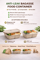 Boîte de boulangerie durable 500 ml en bagasse non blanchie, solution de stockage alimentaire, emballage alimentaire compostable de forme rectangulaire avec couvercle