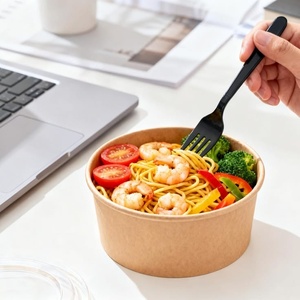Bols alimentaires en papier kraft biodégradable de 32 oz avec couvercles transparents, contenants jetables compatibles micro-ondes pour repas chauds et froids à emporter - Product Image 1