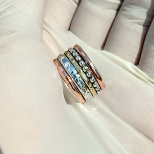 Three Tone <b>Spinner</b> Band <b>Ring</b> 925 Sterling <b>Silver</b> Handmade Anxiety Relief Jewelry - Product Image 3