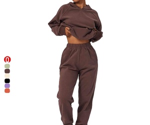 Ensemble de sweat à capuche surdimensionné 100% coton pour femmes survêtement polaire d'hiver respirant avec sweats à capuche et hauts - Product Image 1