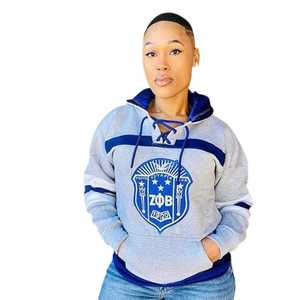 Sudadera con Capucha Gris de Zeta Phi Beta, Bordado Chenille, Ropa de la Hermandad Griega, Sudadera con Capucha Unisex de Algodón Premium - Product Image 4