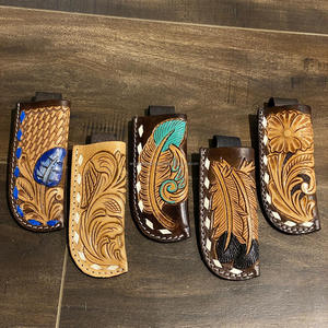 Estuche de Clip de cuchillo plegable de cuero hecho a mano personalizado hermoso de alta calidad funda de cuchillo de cuero Floral occidental cinturón superior abierto - Product Image 4