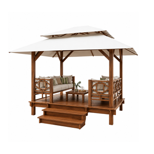 Gazebo de Madera de Teca Sólida de Lujo para Exteriores con Toldo, Pabellón de Jardín Moderno, Cabaña de Resort para Hotel, Villa o Patio - Product Image 2