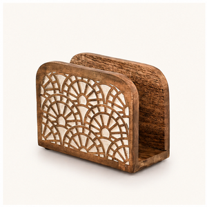 Porta Servilletas de Madera de Mango Hecho a Mano con Diseño Intrincado de Corte Láser Festoneado, Soporte Decorativo Vertical para Servilletas para Decoración de Cocina - Product Image 1