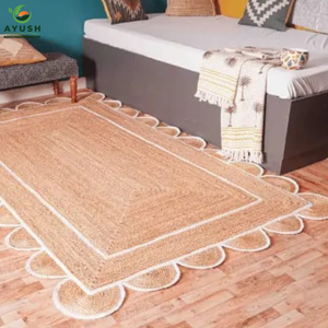 Alfombra minimalista con diseño festoneado para meditación, hecha de fibras 100% naturales de yute. Alfombras personalizadas de la India. - Product Image 2