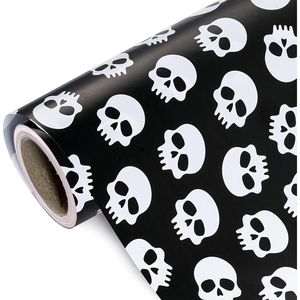 Mini Rotolo di Carta da Regalo 43 cm x 42 cm con Teschio Bianco e Nero, Decorazione per Feste di Halloween - Product Image 3