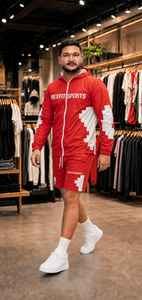 REXFIT SPORTS 2026 ชุดแจ็คเก็ตและกางเกงขาสั้นไนลอนกันลมสีแดงขาวแบบกำหนดเอง แบรนด์ส่วนตัว เสื้อผ้าสตรีทแวร์และชุดกีฬาสำหรับผู้ชาย - Product Image 4