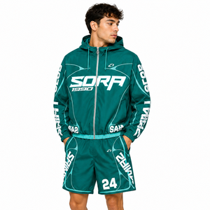 Ensemble coupe-vent personnalisé avec veste et short imprimés, ensemble de shorts de course à séchage rapide, légers, pour l'été, avec capuche, USA - Product Image 1