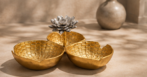 Centre de table en métal texturé motif fleur de lotus, ensemble d'articles pour fournisseur de commandes en gros - Product Image 2