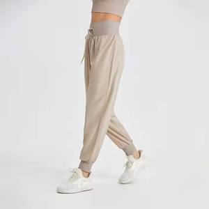 Pantalones de cintura alta, holgados, de color liso, con cordón, hasta el tobillo, estilo informal, estilo otoñal - Product Image 5