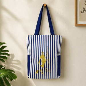 Stylish Stripe <b>Canvas</b> <b>Tote</b> Bag | Golden Print Shopping Bag | Dual Side Pocket Medium <b>Tote</b> With Hand Length Handle Reusable Bag - Product Image 3