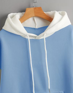 Color Block Hooded Fleece Sweatshirt for Boys Light Blue White Long Sleeve Casual Eco-Friendly Breathable Lined Winter Wear - Product Image 4
