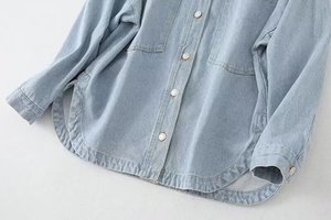 Camisa de Mezclilla Casual para Mujer, Blusa de Manga Larga con Botones, Ligera, Transpirable, de Secado Rápido, Estilo Urbano Moderno para Verano, Talla Grande - Product Image 3