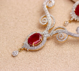 Wholesale Price Ruby CZ Necklace Set Oval Shape 22K Gold Plated Brass Bridal Jewelry for Women Bridal Jewelry for Women - Product Image 2